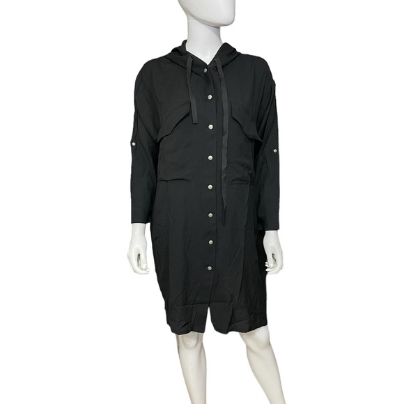 AMT Black Button Snap Front Long Sleeve Dress - Picture 2 of 6